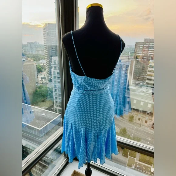 🆕 ALICE + OLIVIA 🧿 NWT Webber Cowl Neck Mini Dress, Blue Paradise - Picture 12 of 17